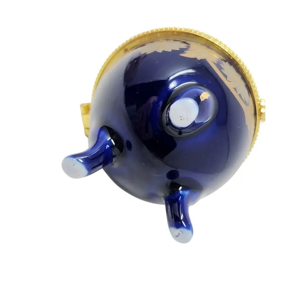 Vintage Cobalt Blue Gold Porcelain Decorative Trinket Faberge Egg Jewelry Box